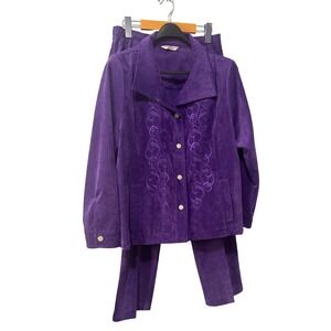 Allison Daley Alia Petite Purple Corduroy Embroidered Jacket and Pants Set 10P